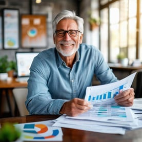 Happy Baby Boomer Owner with successful business sale.